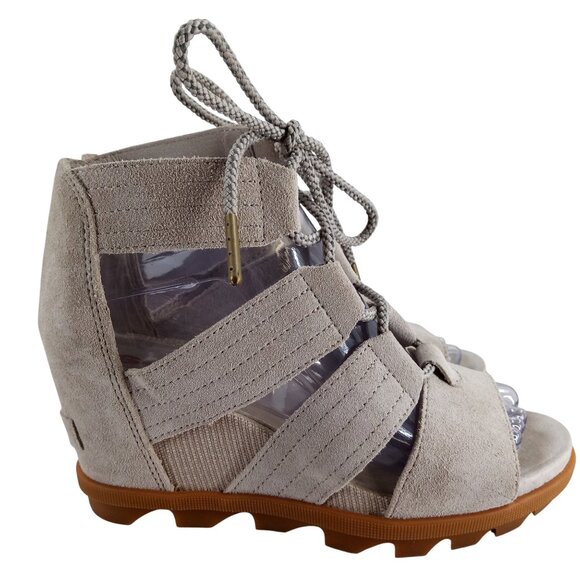 Sorel Joanie II Wedge Lace Up Leather Sandals Size 6.5 Beige Gladiator Kinetic - Picture 10 of 12